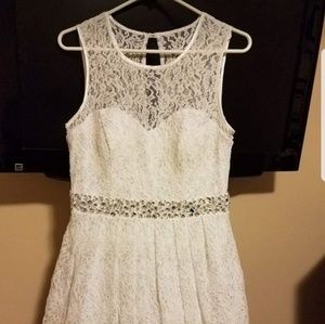 White and silver lace dress